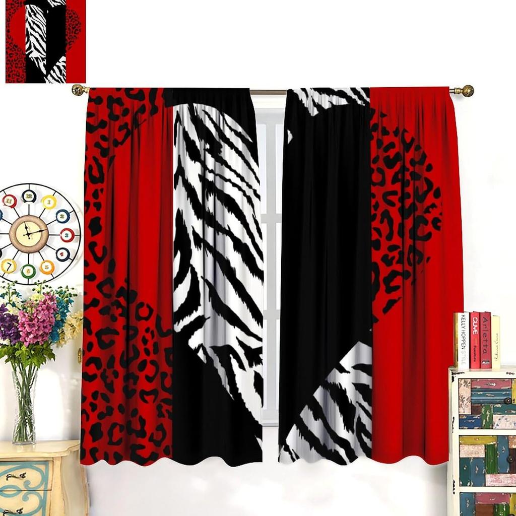 Leopard Zebra Decor Window Curtain Red Black Zebra Stripes Abstract Romance Heart Creative Patchwork Modern Fashion Art for Home