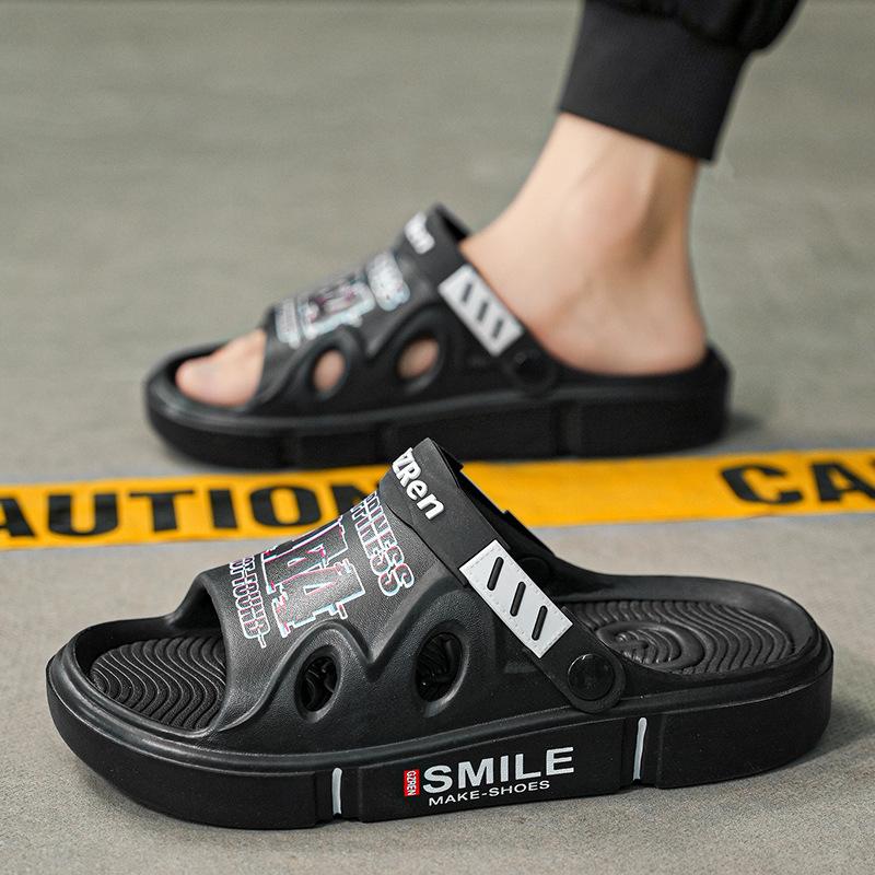 Slippers men's 2025 summer new teenagers daily indoor non-slip elastic thick bottom outdoor one word cool slippers tide