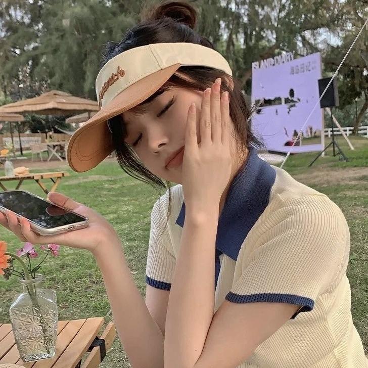 New letter color matching sun protection empty top hat women's summer outdoor UV protection sun hat sports cap