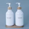 White Soap Dispenser Shampoo Bottl 500ml Bathroom Body Soap Bottle Large-capacity Lotion Bamboo Pump PET Empty Refillable Bottle