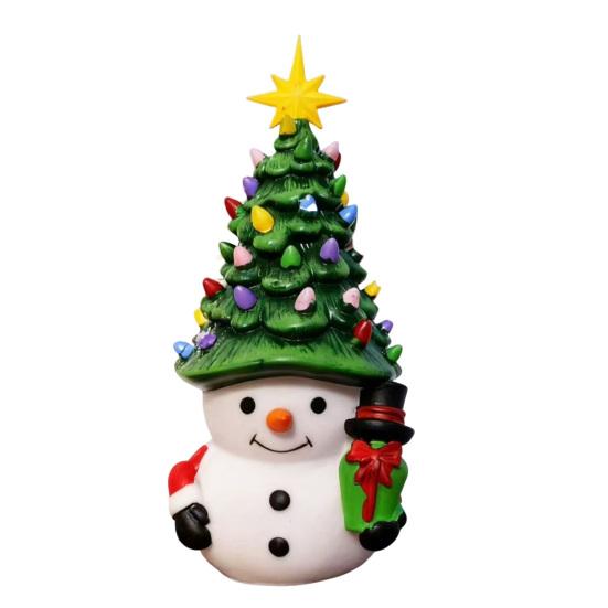 Christmas Cartoon Snowman Ornament USB Powered Glowing Xmas Tree Topper Snowman Figurine Home Office Holiday Party Decoration