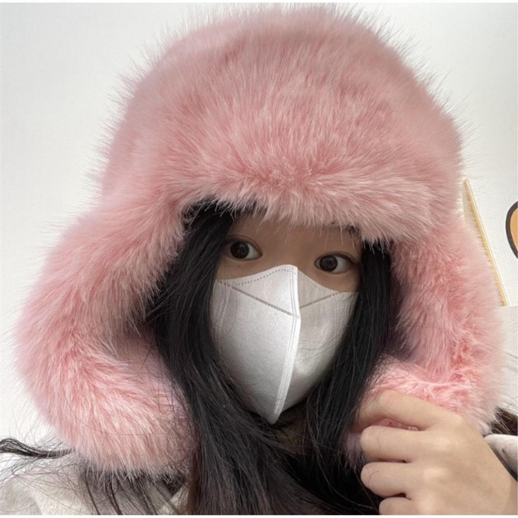 Blauer Nerzimitat Lei Feng Hut Damen Winter Plüsch Ski Kalt Warm Ohrenschutz Hut Fleece Verdickter Hut