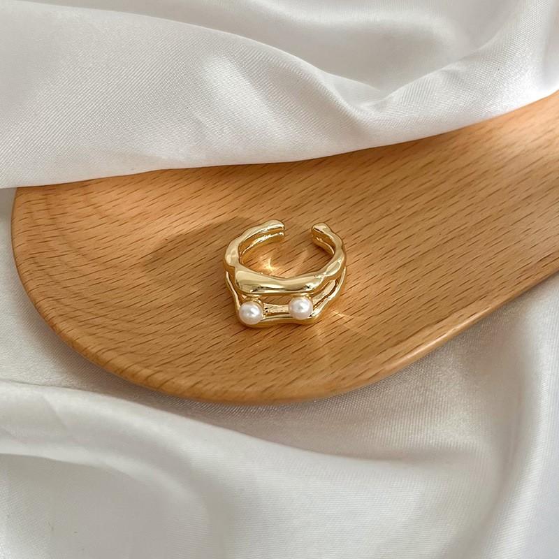 

ANENJERY двухслойное жемчужное кольцо для женщин, изысканное французское кольцо Goden серебряного цвета, аксессуары, подарки для вечеринки золотой