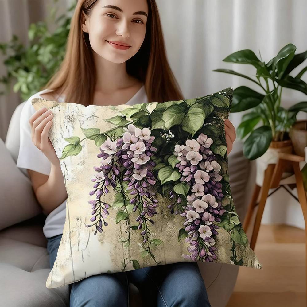 Vintage Floral Pillow Case Short Plush Sofa Decorative Gift Home Double-sided Printing Cushion