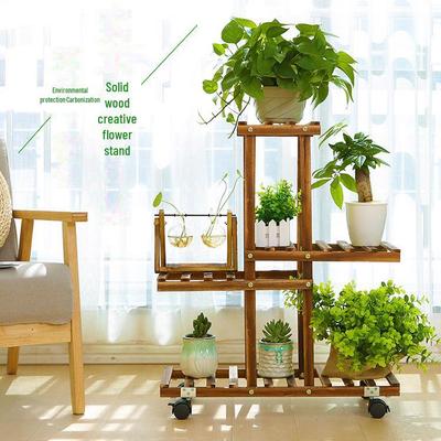 Oturma Odası ve Balkon için Çok Katmanlı Masif Ahşap Çiçek Standı