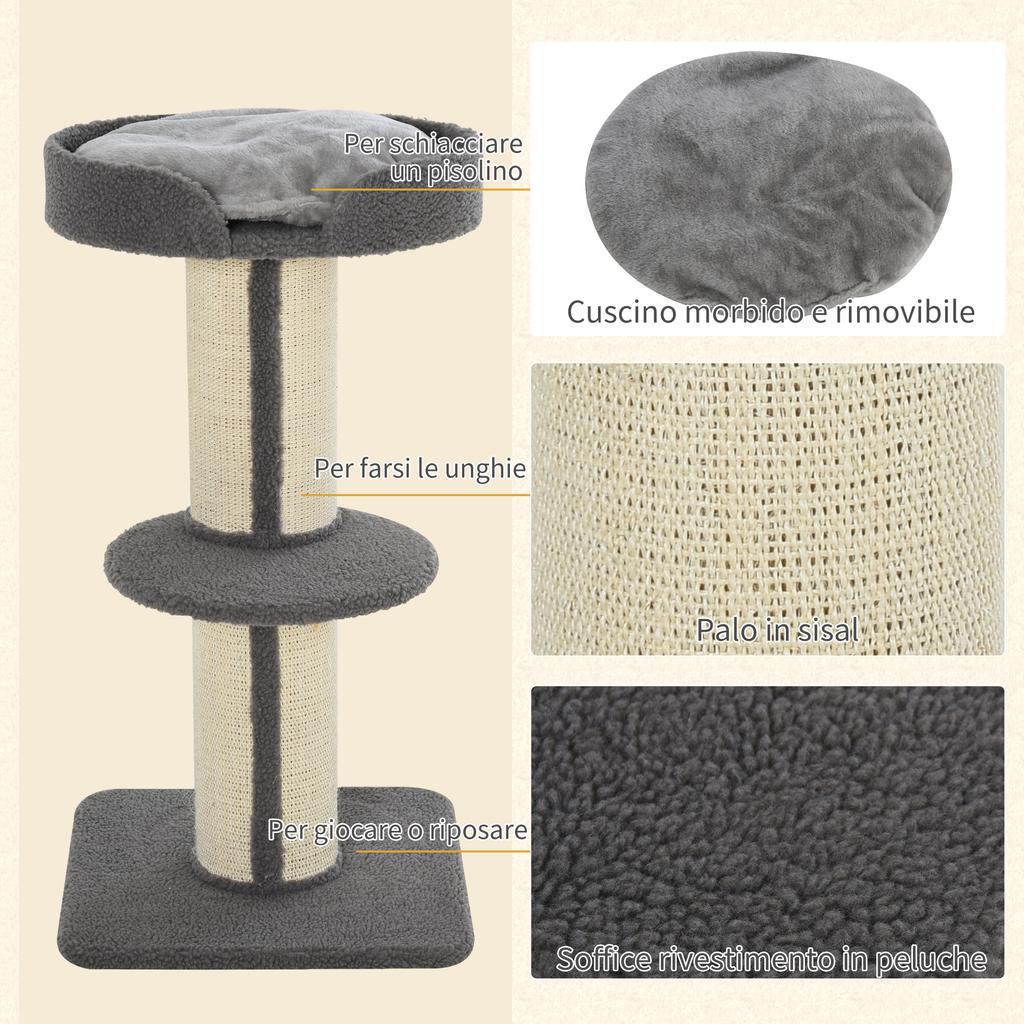 Cat Tree with Bed, Cushion, Plush Cover, and Sisal Rope Poles