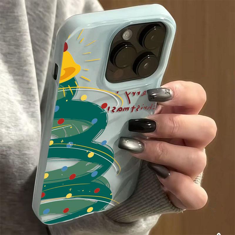 Case For iPhone 16 15 14 13 12 11 17 Pro Max Plus Cartoon Christmas Tree Folds Texture Soft Phone Cover For iPhone 17 Air Funda