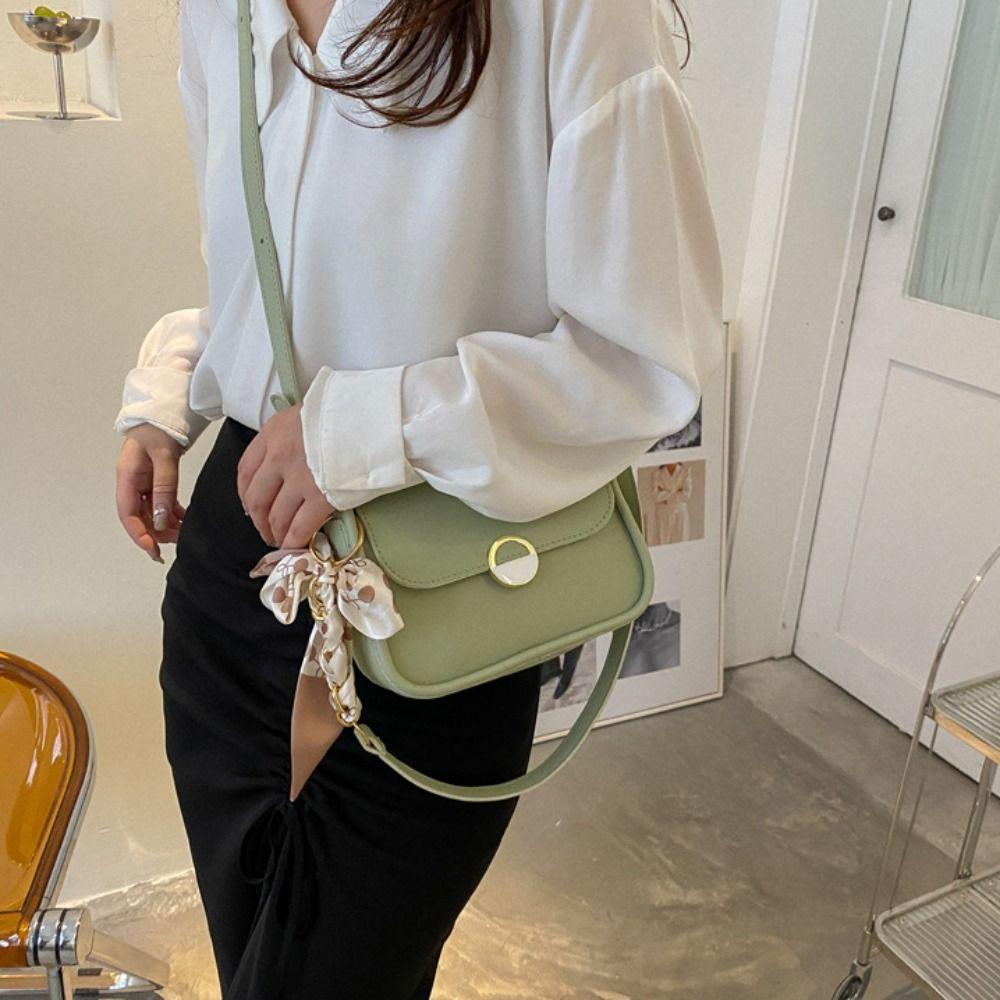 

with Ribbon Small Square Bag Solid Color Chain Crossbody Bag Casual PU Leather Shoulder Bag Women зелений