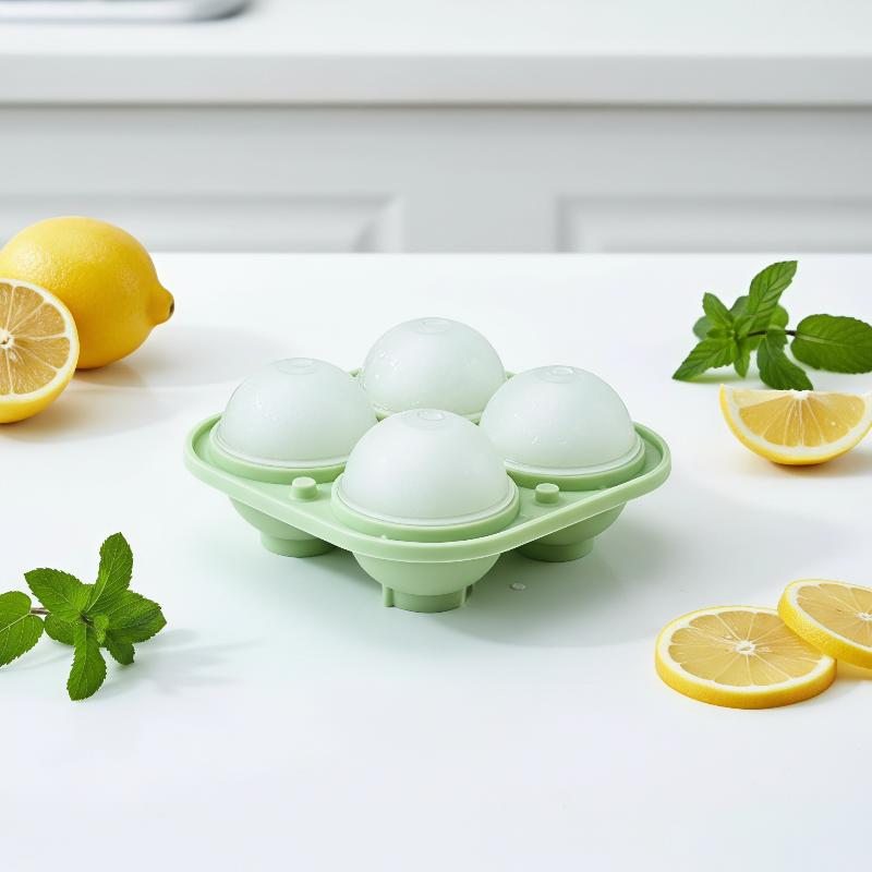 Large Silicone Ice Sphere Mold 4-Hole Food Grade Reusable Ice Cube Tray for Party  Cocktail Making