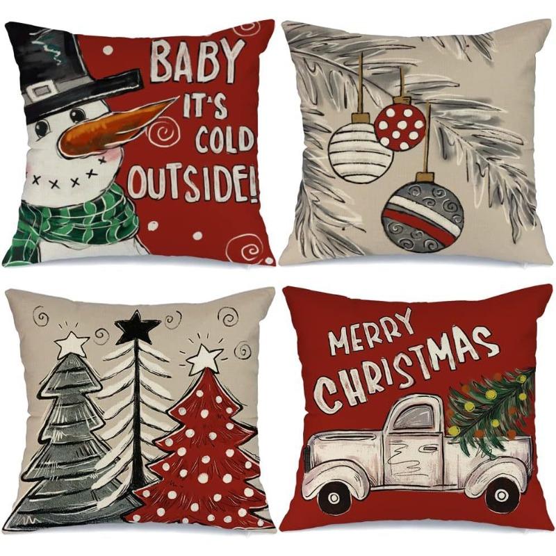 New Christmas Pillow Cover Linen Printed American Sofa Pillow Cover Pillow Cover