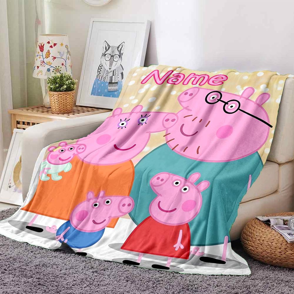 Custom Name Peppa Pig Theme Printed Blanket - Perfect for Couch, Bed, Travel & Outdoor Use | Machine Washable, Cozy & Durable.