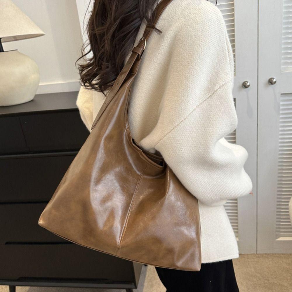 Einfarbige Tragetasche aus weichem Leder, große Kapazität, Vintage-Unterarmtasche, Reise