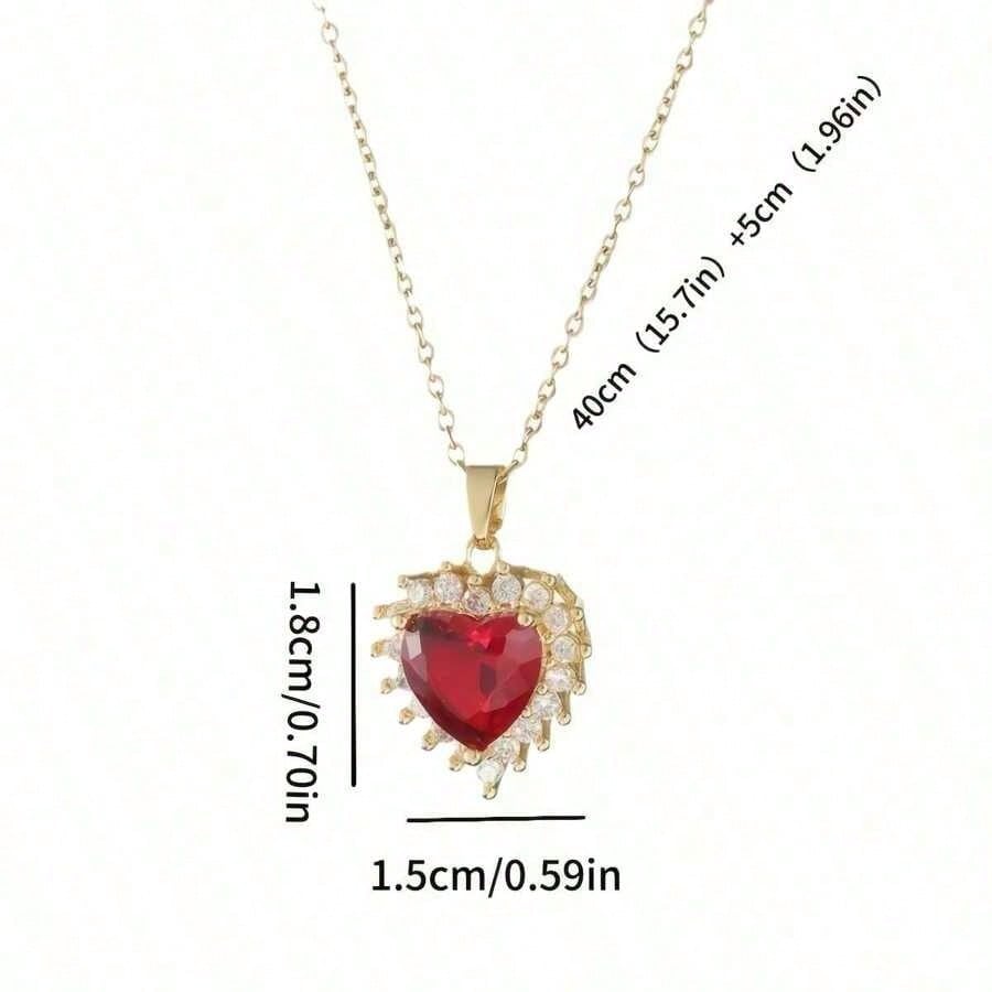 1pc Women's Elegant Red Heart Pendant Necklace, Gold Chain, Suitable For Valentine's Day, Mother's Day & Birthday Fashion Accessories