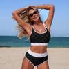 Color Block Women Two Piece Swimsuit U Neck Bathing Suit High Waist Beach Wear Fashion Bikini