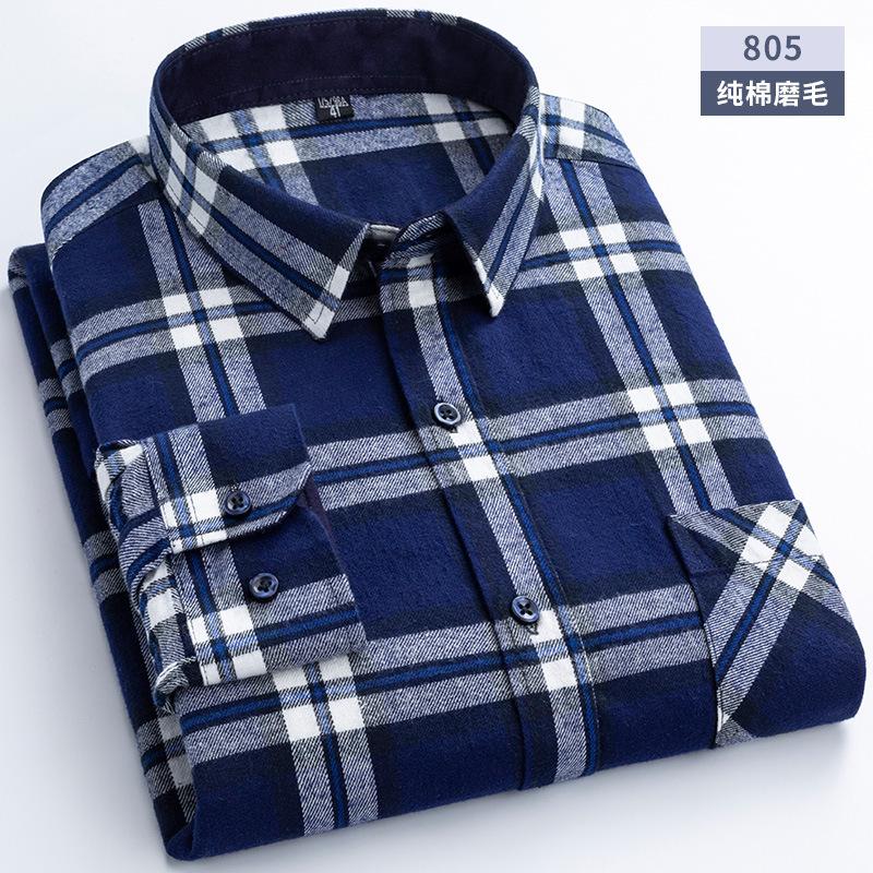 6XL Herbst/Winter Groß Herren 100% Baumwolle Karriert Gebürstet Langarmhemd Knitterarm Beständig Business Casual Bügelfrei Dick