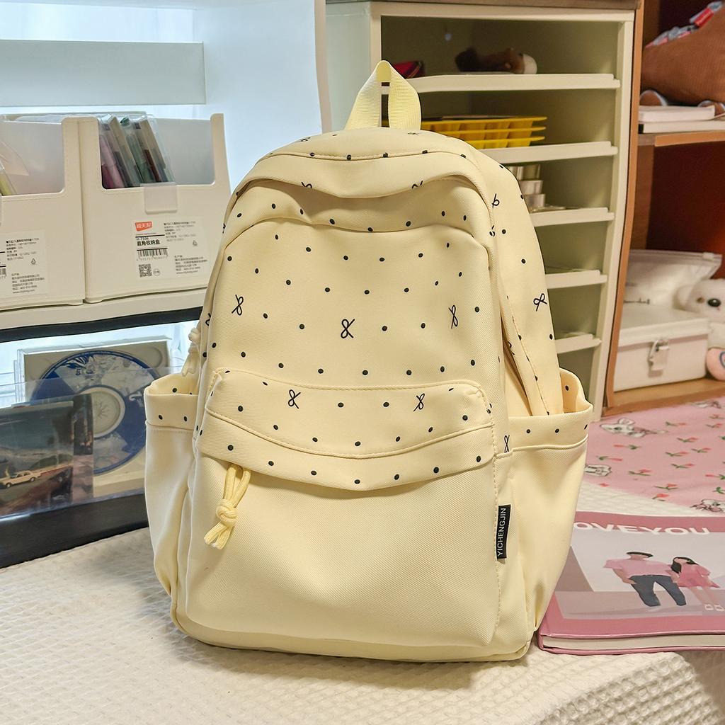 Schoolbag1011 New Fashionable Polka Dot Casual Cute Student School Bag Simple Backpack for Middle and High School Students Lightweight Student Bag