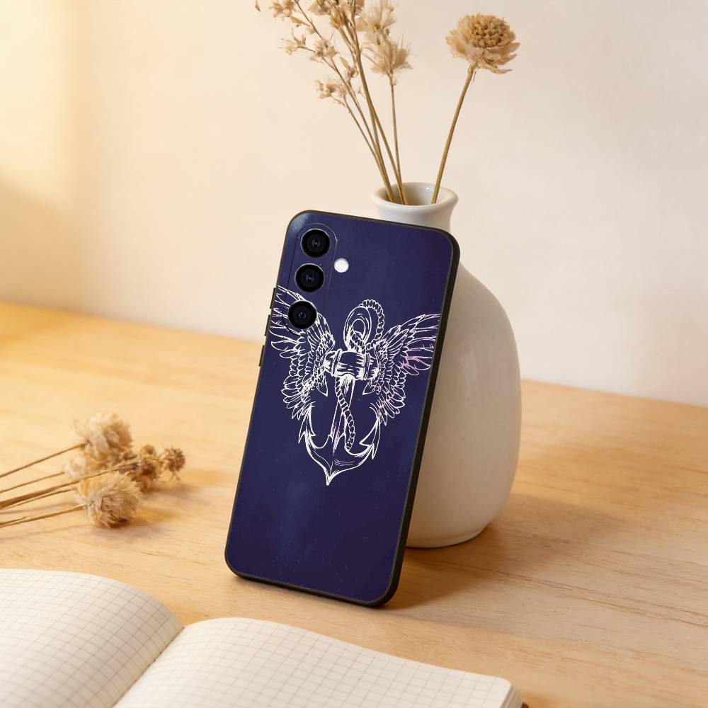 Painting Art Anchor Phone Case For Samsung Galaxy A73,A72,A71,A70,A53,A52,A51,Soft Silicone Black Cover