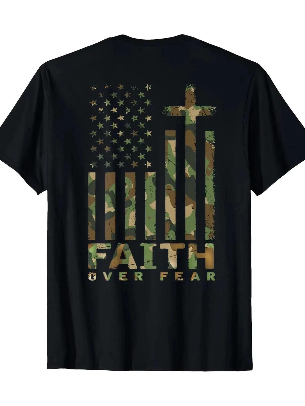 

100% Cotton Men s Camo & American Flag T shirt | Short Sleeve, Crew Neck M