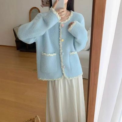Imitation Nerz Samt Strickjacke Herbst und Winter Neues Temperament Locker Pullover Jacke Damen