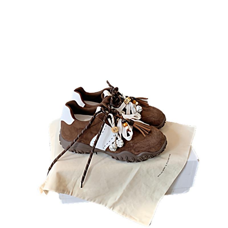 Thick-soled inner height increase women's new suede crescent moon mandarin duck shoelaces sports and leisure shoes women