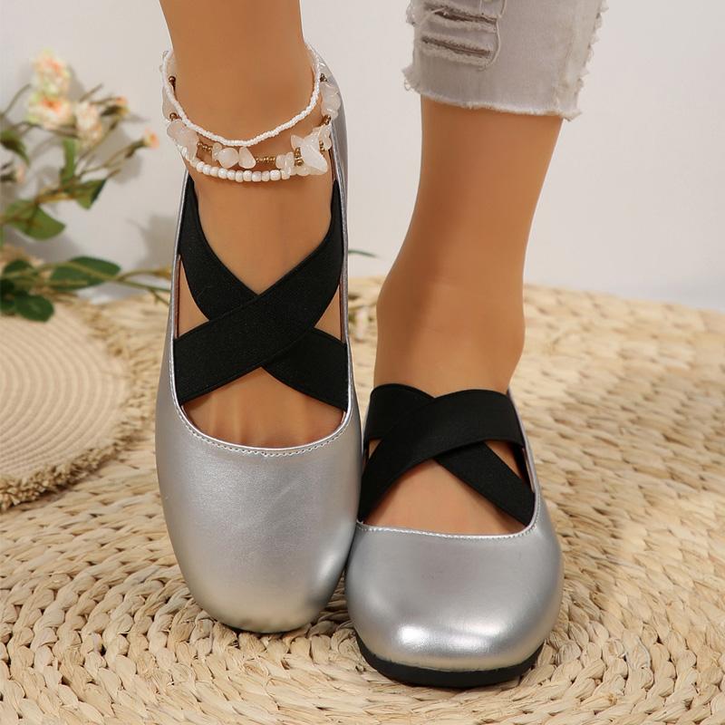 Women's Ballet Flats Cross Elastic Bands Casual Loafers Women Thin Leather Slip-on Scoop Shoes Soft Soles Comfortable Work Shoes