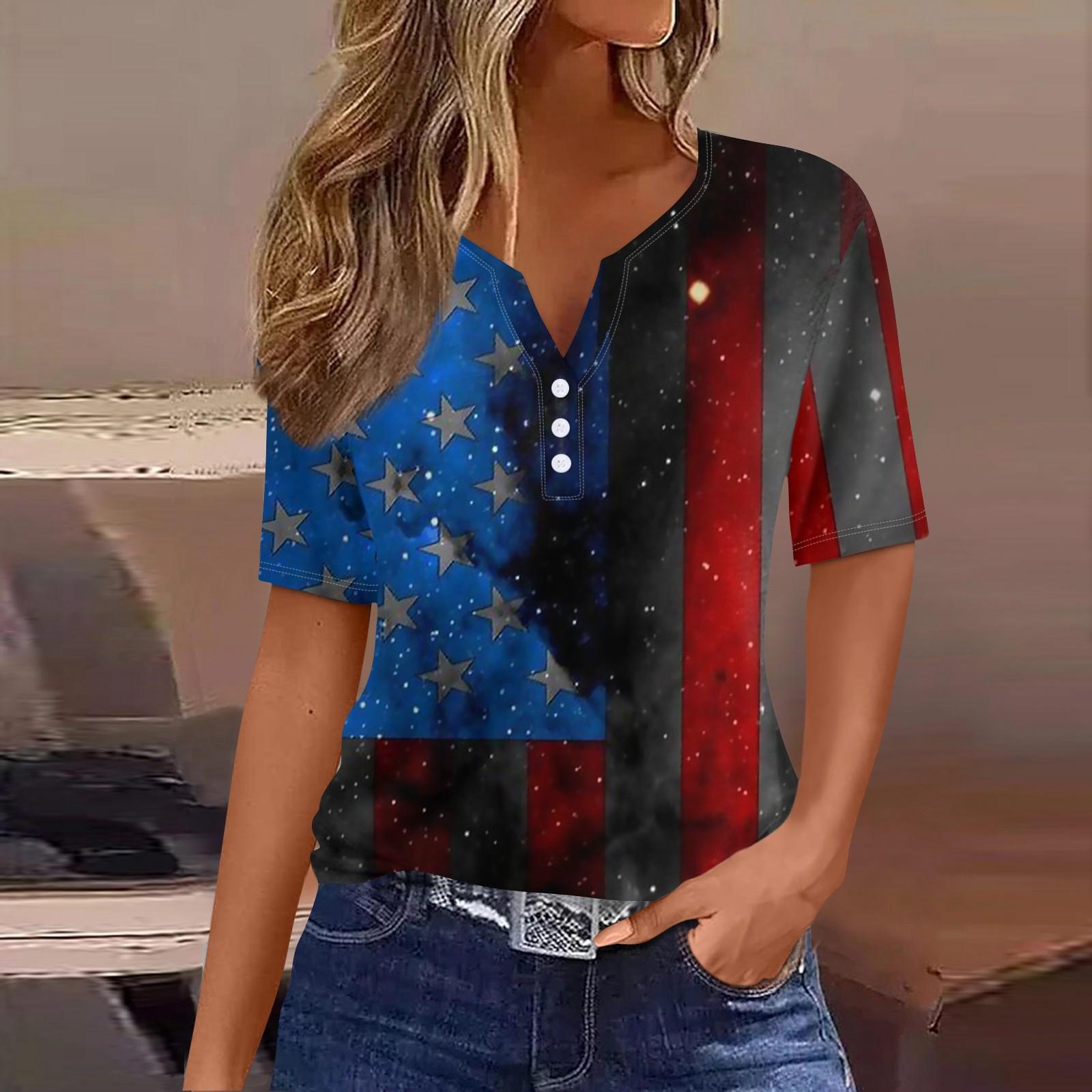 Жен. Футболка Футболка День независимости С принтом Пуговицы С короткими рукавами — фото 4