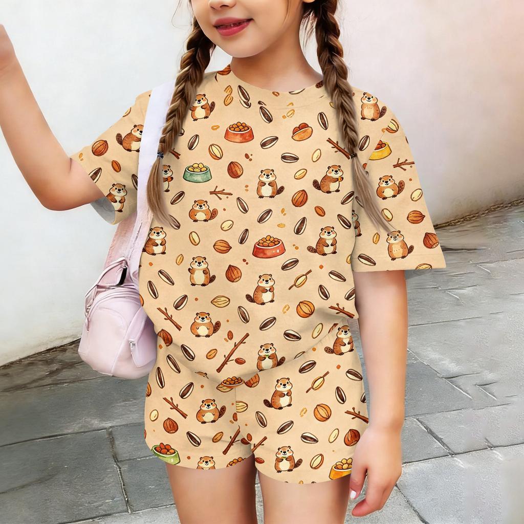 Kids Casual Short Sleeve Top and Shorts Set Animal Print Lightweight Summer Outfit Soft Fabric Comfortable Fit