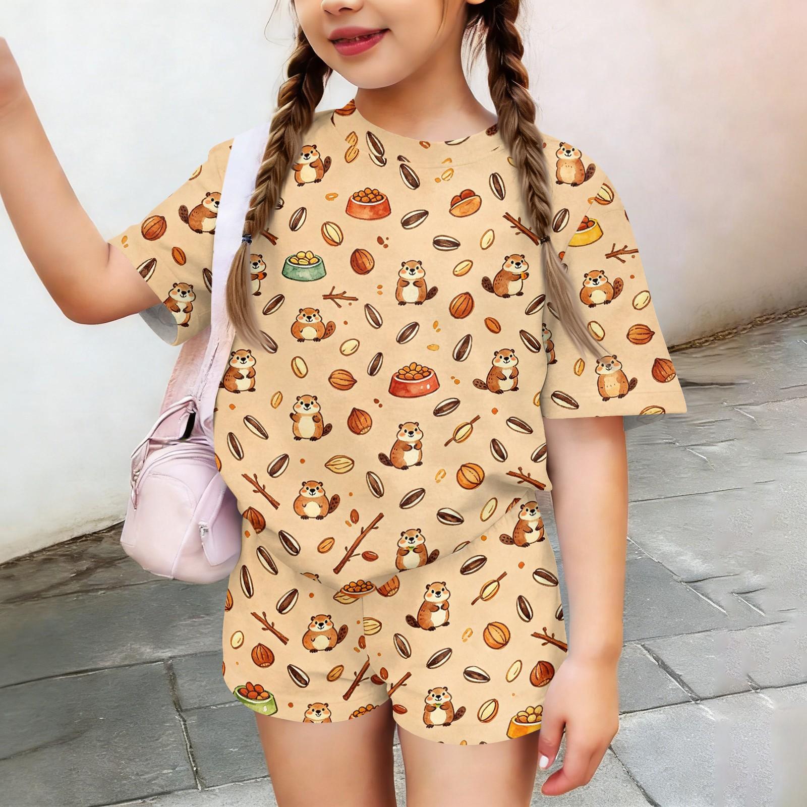 

Kids Casual Short Sleeve Top and Shorts Set Animal Print Lightweight Summer Outfit Soft Fabric Comfortable Fit 100 хакі