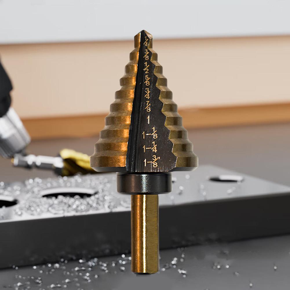 6pcs HSS Step Drill Bit Set Multiple Hole Conical Wood Drill Perforator Imperial Straight Flute Hole Cutter Tool for Metal Wood