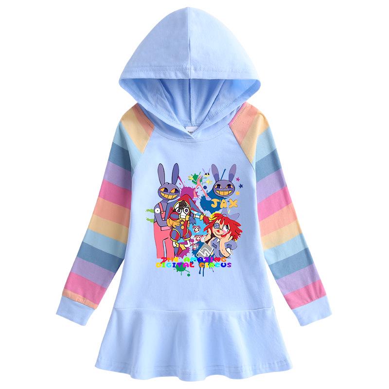 2026 Spring/Autumn Ruffle Rainbow Cartoon Hooded Princess Dress for Girls