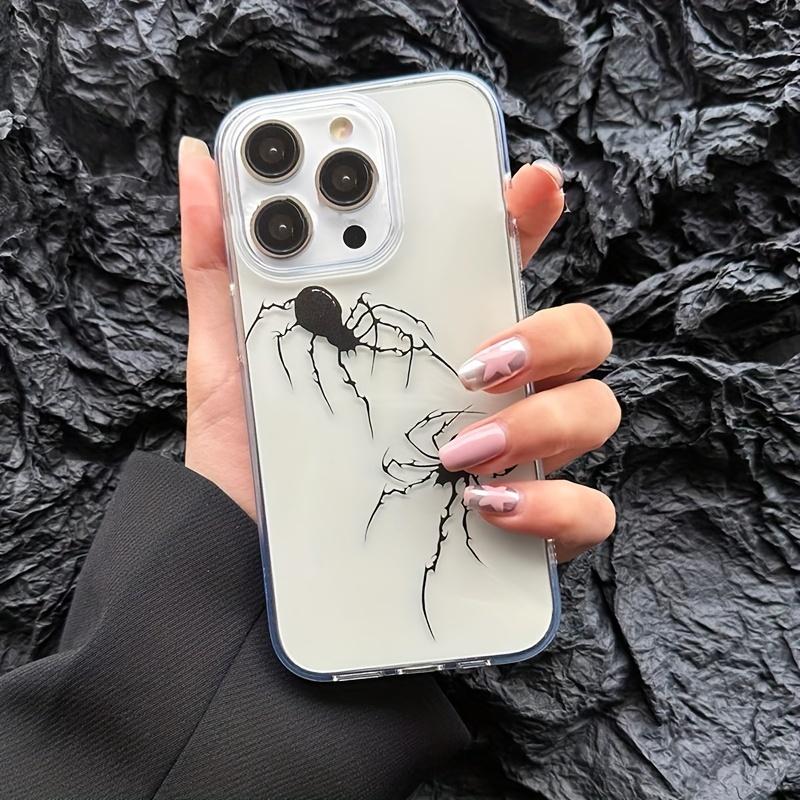 Dark Spider Pattern Phone Case – Transparent Soft Full-Coverage Shell for Apple 11/12/13/14/14 Pro Series