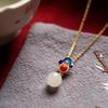 925 Silver Gilded Hetian Jade Enamel Pendant Necklace - Retro Chinese Style
