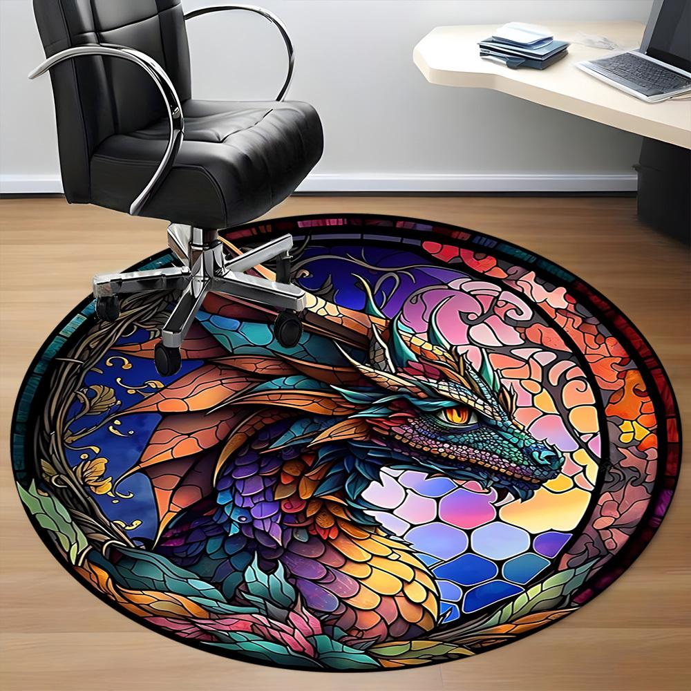1pc Stained Glass Dragon Office Round Area Rug, Under Office Chairs Bedroom Living Room Home Decor, Room Deco