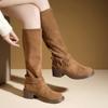 Wasteland wind frosted leather thick heel belt buckle round head western boots women