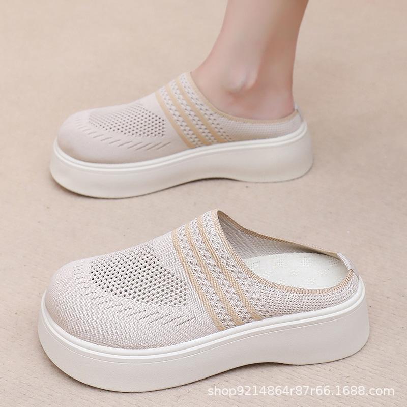 

Обувь женская летняя дышащая полушлепанцы женская обувь новая повседневная мягкая подошва сетчатая обувь повседневная нескользящая на одном педале 42 хаки