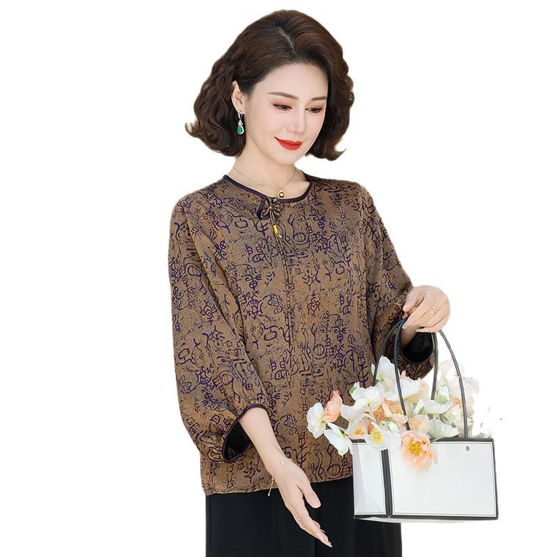 New 2026 Spring/Summer Printed Seven-Sleeve Top for Middle-Aged & Elderly Women
