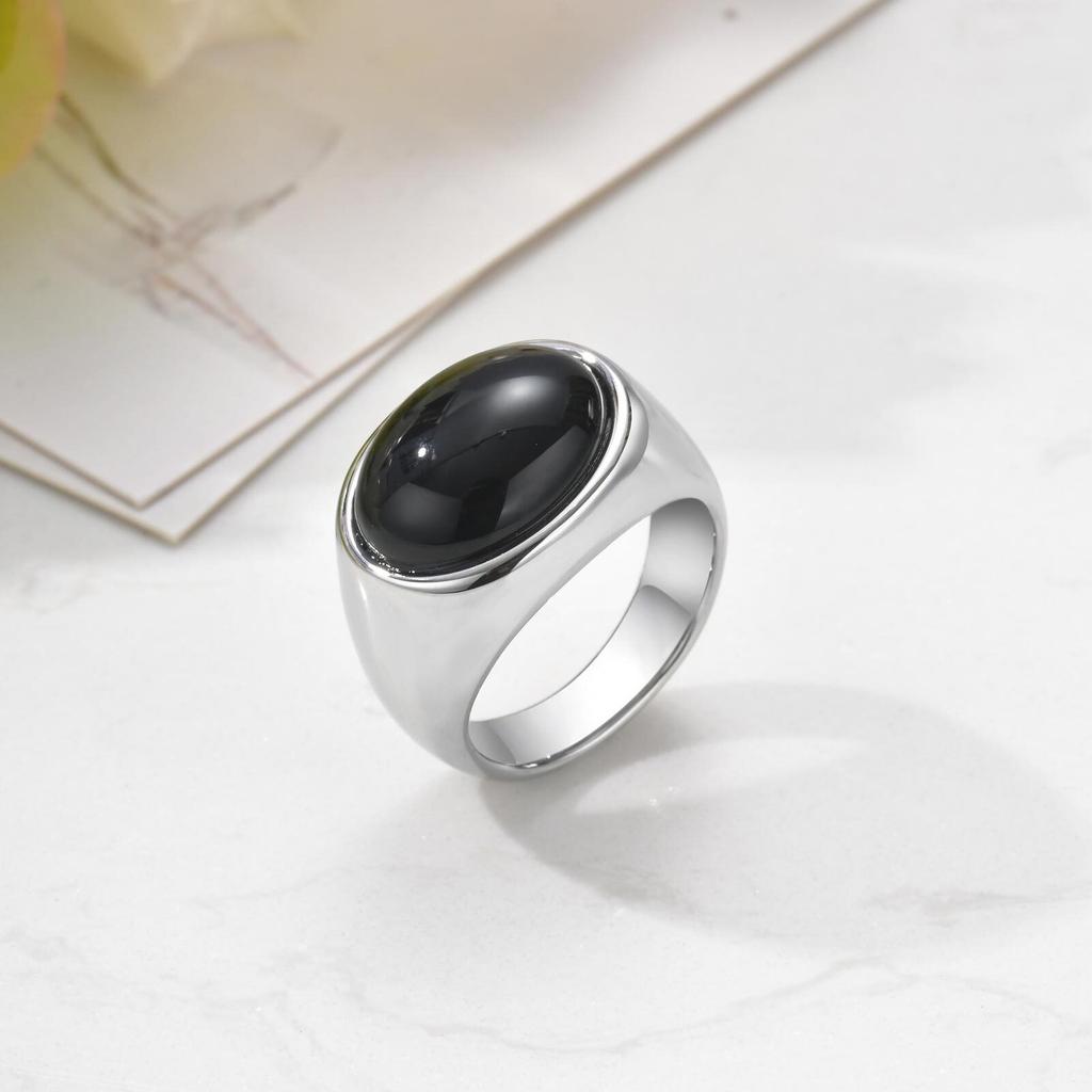 Natural Stone Ring for Men Boys,Waterproof Oval Thumb Ring Tail Ring,Stylish Trendy Jewelry Gifts