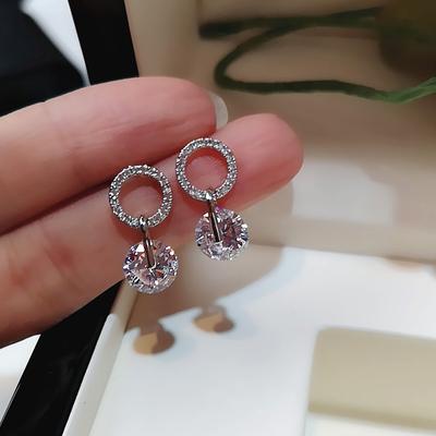 Pendientes de botón circulares blancos súper llamativos, temperamento exquisito, sencillos y salvajes, pendientes de compromiso para boda para damas.