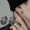 1Pair Stainless Steel Hoop Earrings Punk Style Multilayer Round Double Hip Hop Pierced Stud Earrings