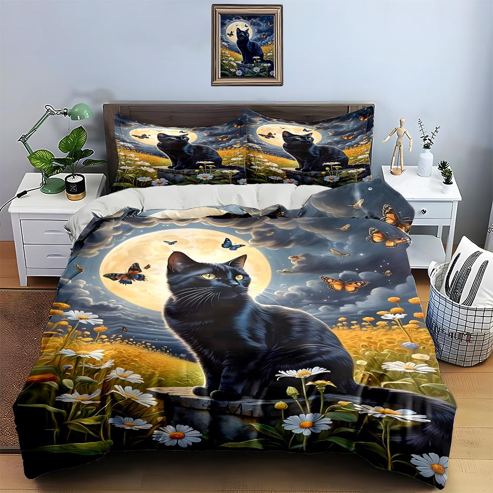 Cat, Moon, Butterflies. Bedding Duvet Cover Sets Duvet Covers Pillowcases Gifts (1 * Duvet Cover 2 * Pillowcases, Without Duvet Insert)