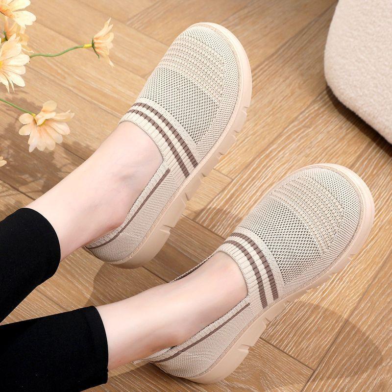 Women's Shoes Cloth Shoes Non-slip Breathable Lightweight Single Shoes Versatile Casual Walking Shoes Flying Woven Surface Mother Shoes