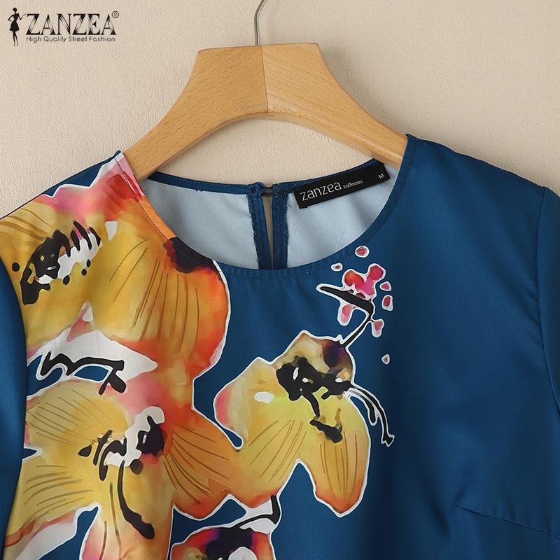 ZANZEA Women Floral Print Summer Casual Round Neck Short Sleeve Blouse