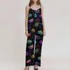 Damen Overalls Print Vintage Jumpsuit (Nicht verstellbare Träger)