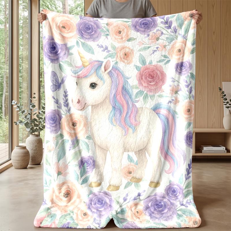 Colorful Magical Unicorn Blanket Personalized Name Flannel Blanket Soft Cozy Plush Throw for Sofa Bed Lightweight Home Decor