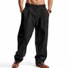 Four Seasons Men's Relaxed Fit Linen Casual Trousers - Wide-Leg Beach Sports Long Pants