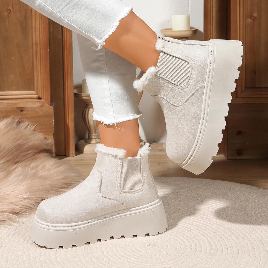 Fashion 2025 New Platform High Heel Women's Snow Boots Winter Casual Flat Shoes Ladies Short Plush Fur Warm Chelsea Ankle Boots Women