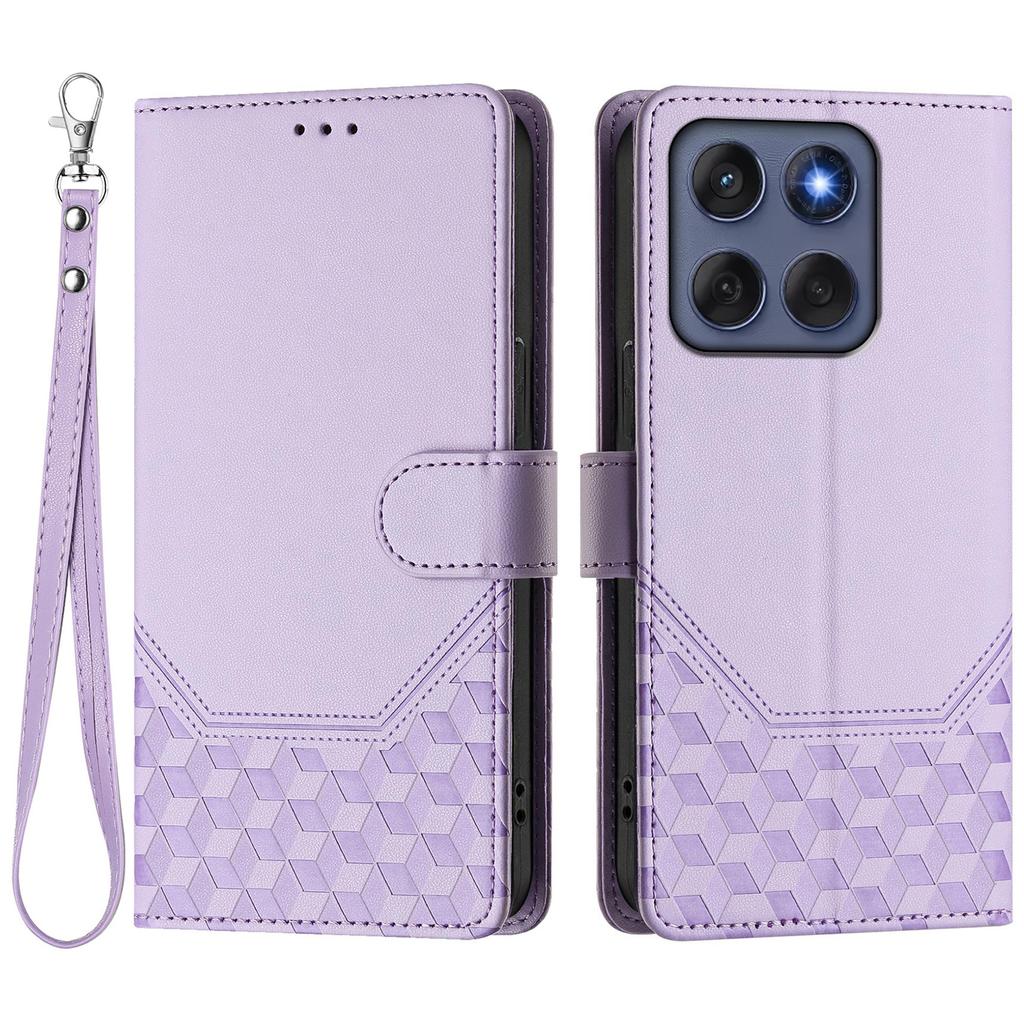 Για Motorola Edge 60 5G/60 Fusion 5G Θήκη Δερμάτινη Θήκη Τηλεφώνου με Λουράκι με Ανάγλυφο Κυψελωτό Σχέδιο και Αποκλεισμό RFID