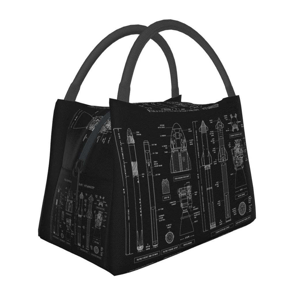 SPACEX Falcon 9 And Super Heavy Starship Insulated Lunch Bag for School Picnic Storage Food Boxes Cooler Thermal Lunch Box Tote