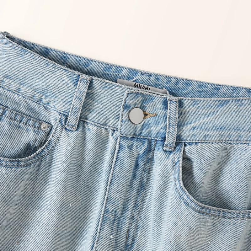 Blugi drepți cu talie înaltă și strasuri pentru femei