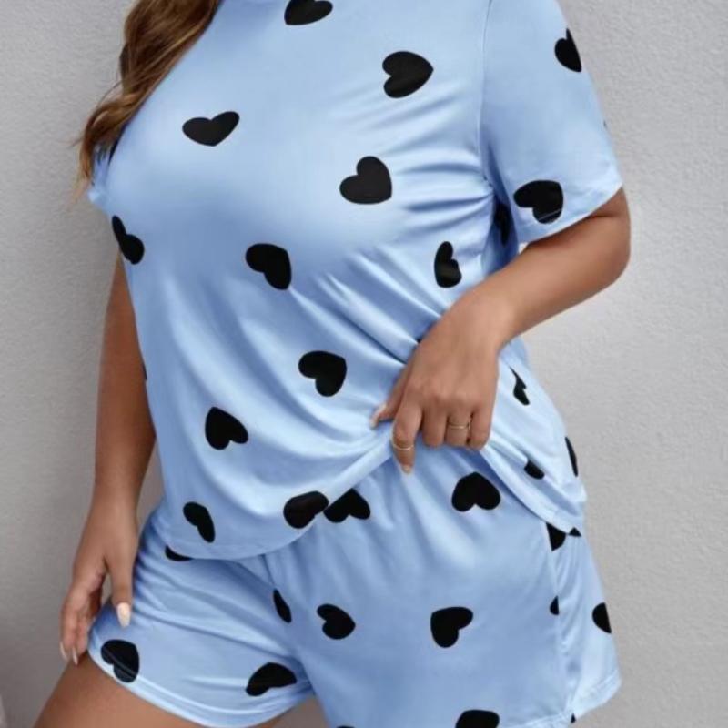 

Плюс размер шелковая пижама женский комплект футболка шорты 5xl домашняя одежда женская пижама модная мягкая мультяшная повседневная ночная рубашка со звездами и луной XL синий